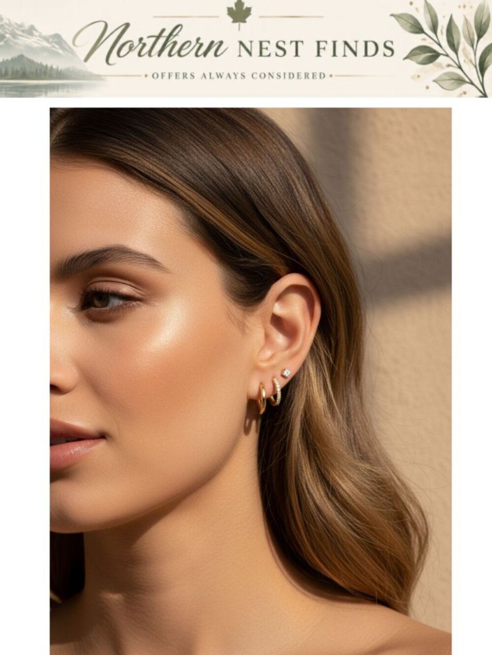 14k Gold Plated Hoop Stud Earrings Set Hypoallergenic Stackable
